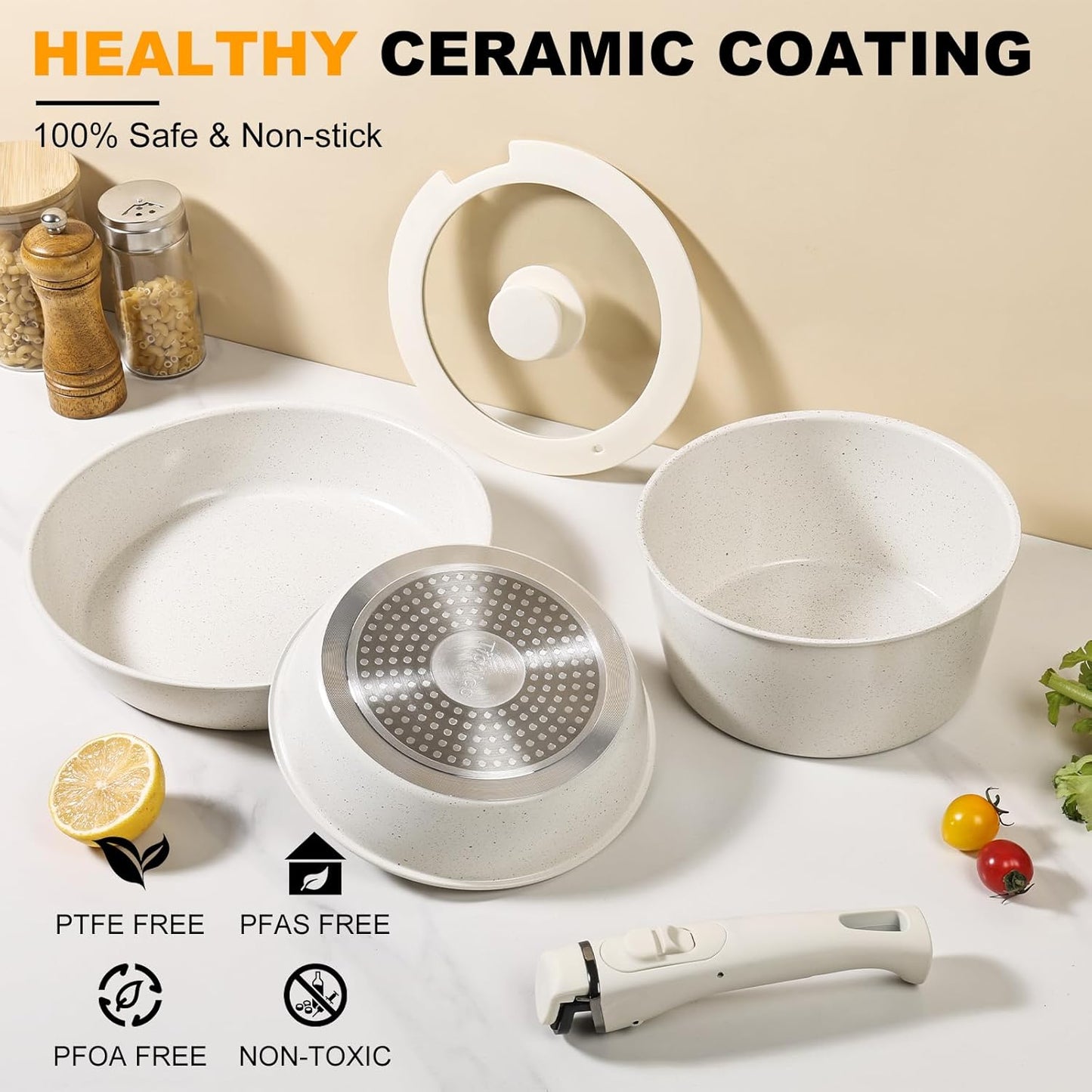 Set de Cocina Antiadherente 5 Piezas con Mango Desmontable