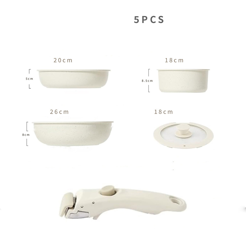 Set de Cocina Antiadherente 5 Piezas con Mango Desmontable